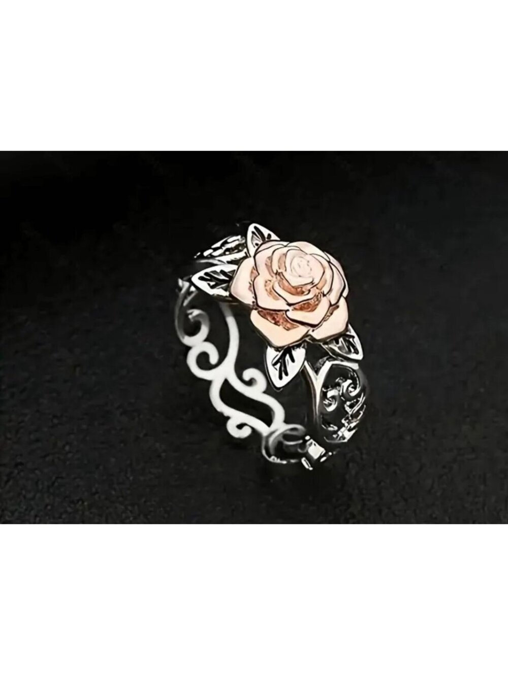 New - Silver and Rose Gold - Two Tone Floral Ring - Size 7